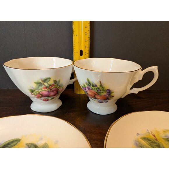 Royale Garden Fruit Medley Bone China Tea Cups & Saucers Set Of 2 Staffordshire - Picture 8 of 10